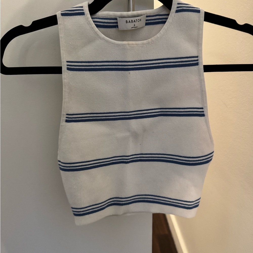 Babaton Striped White and Blue Tank Top